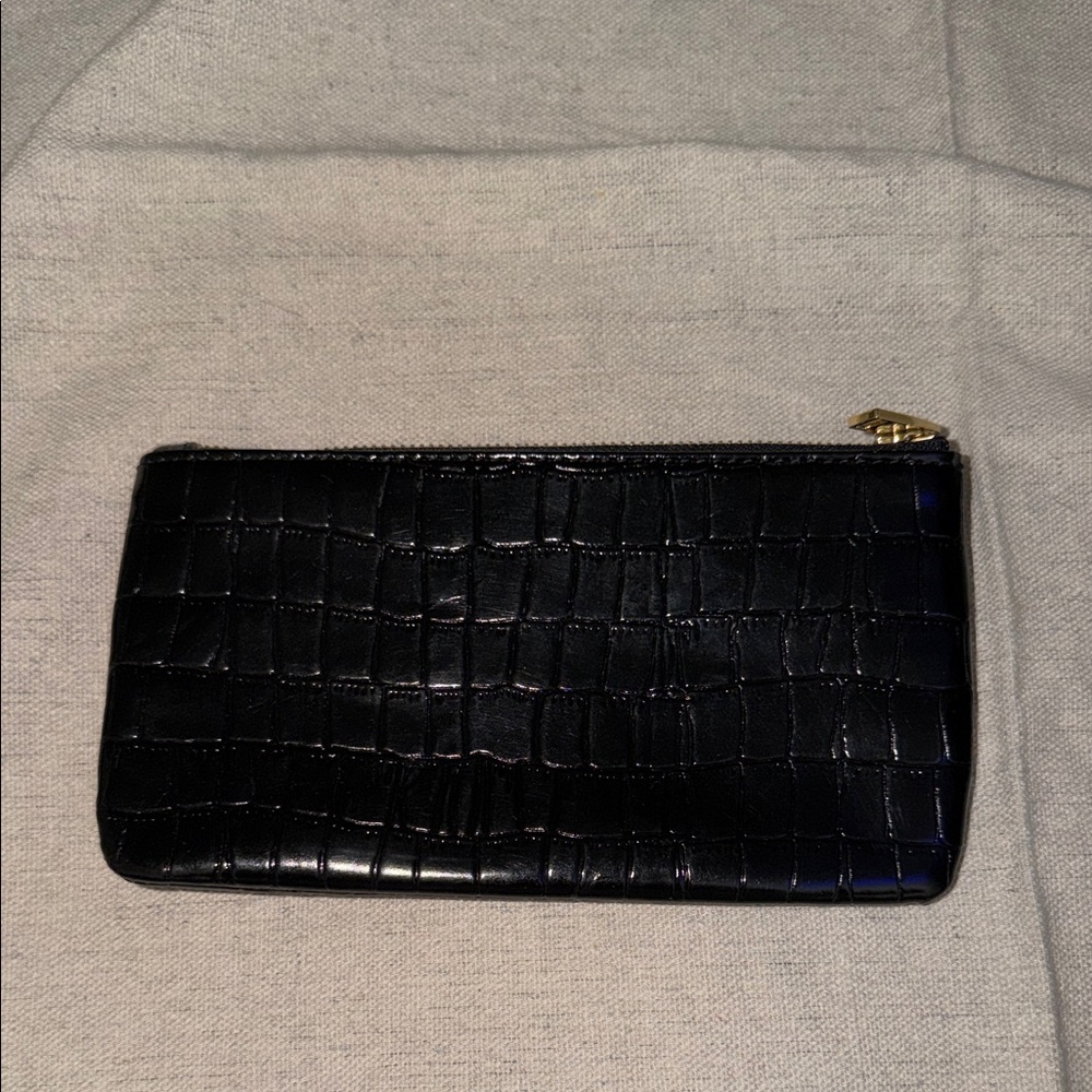 Anine Bing Black Croc-Embossed Zip Card Wallet - Picture 2 of 9